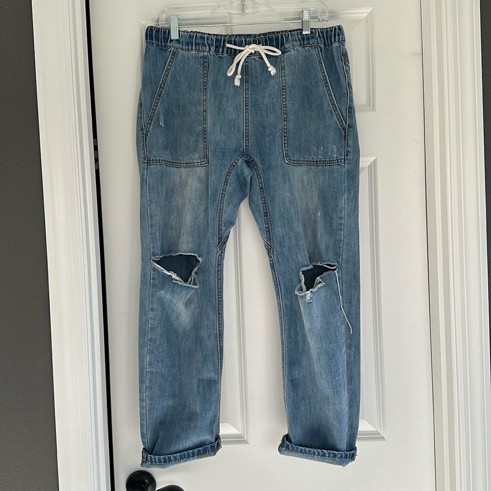 Mustard Seed Drawstring Waist Boyfriend Jeans